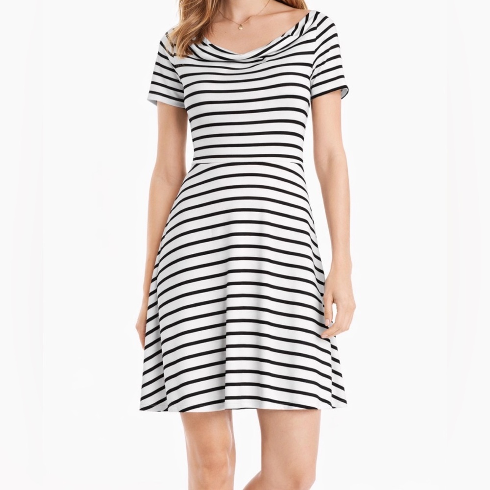 NWT White House Black Market Black & White Striped Cowl Neck Dress‎ XL Spring